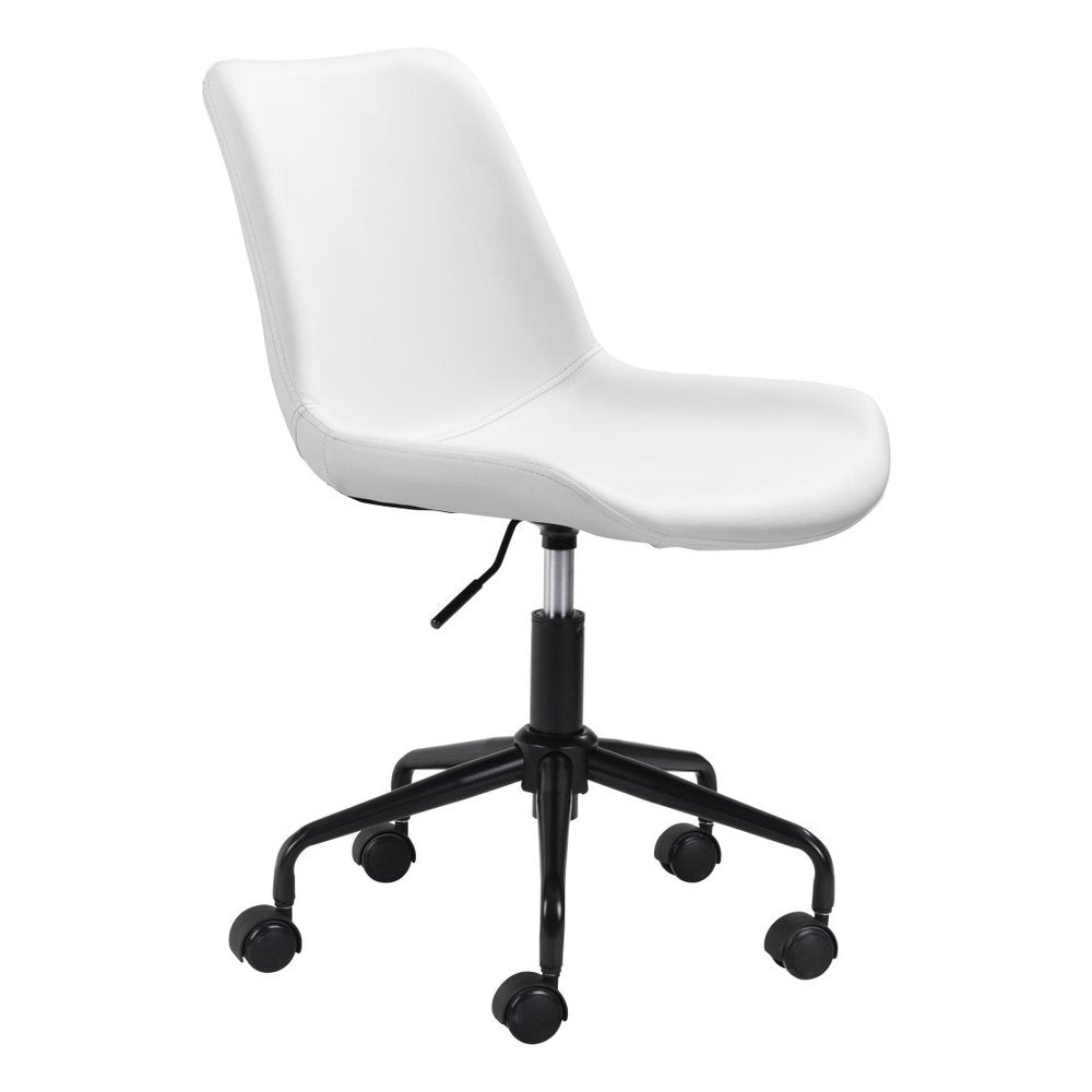White and Black Adjustable Swivel Faux Leather Rolling Office Chair HomeRoots