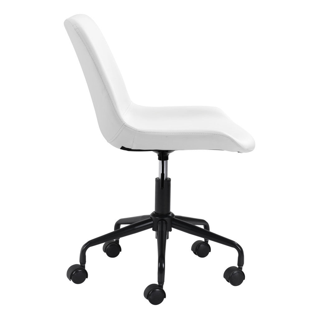 White and Black Adjustable Swivel Faux Leather Rolling Office Chair