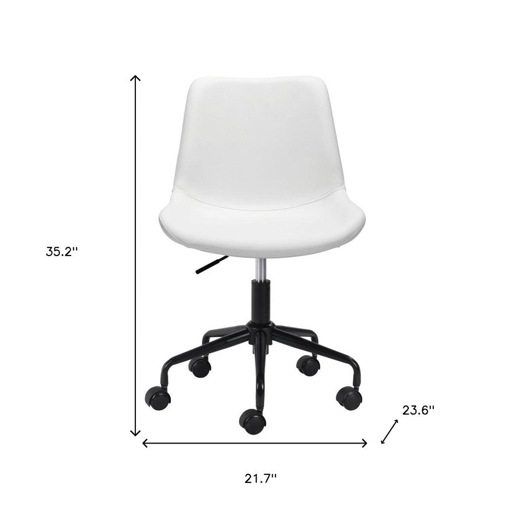 White and Black Adjustable Swivel Faux Leather Rolling Office Chair HomeRoots