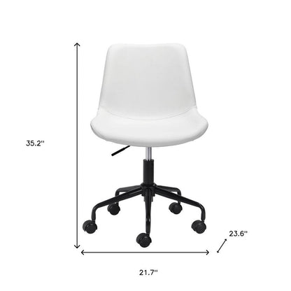 White and Black Adjustable Swivel Faux Leather Rolling Office Chair HomeRoots
