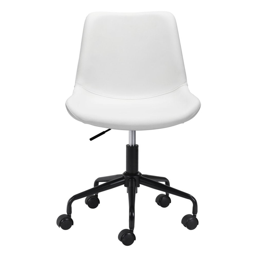 White and Black Adjustable Swivel Faux Leather Rolling Office Chair HomeRoots