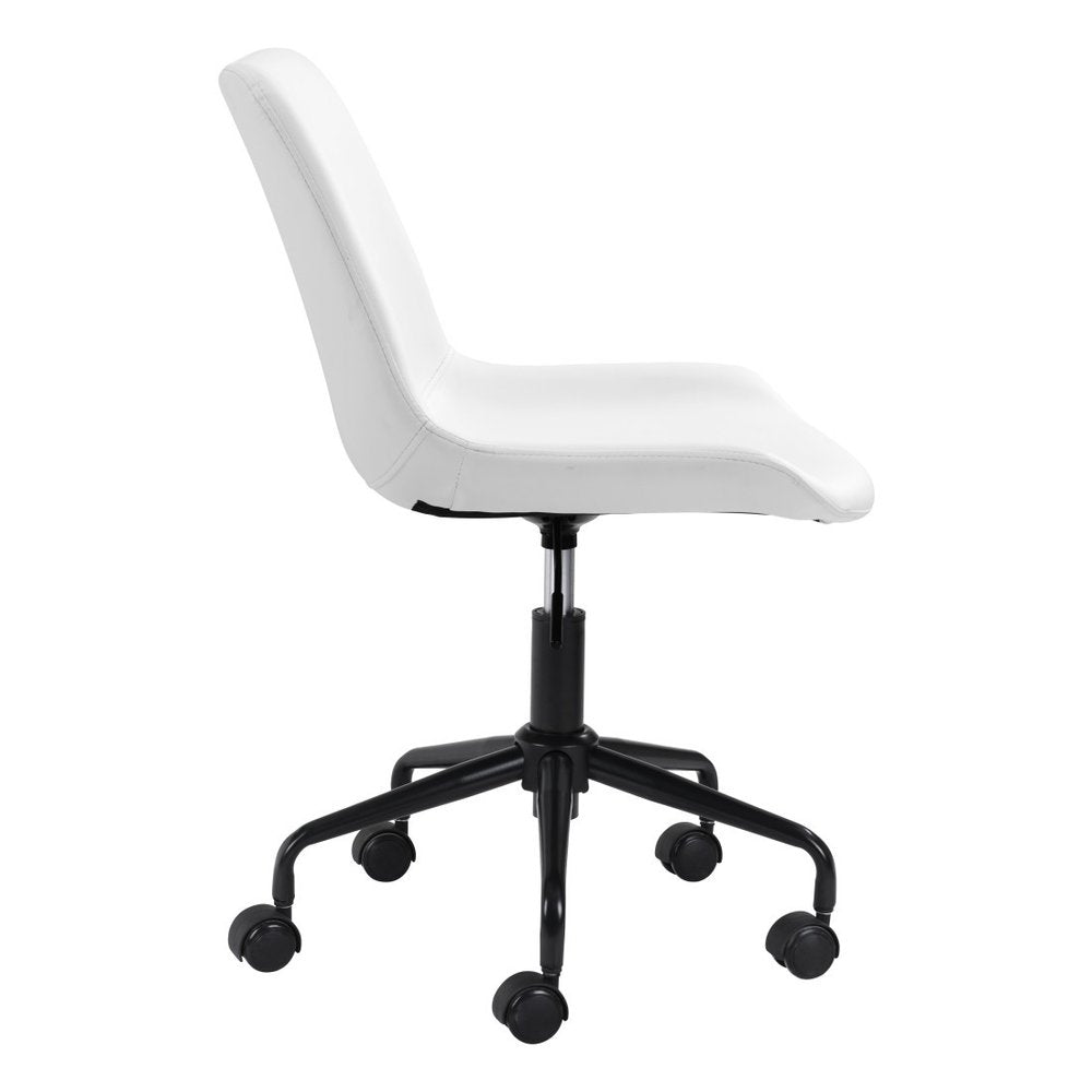 White and Black Adjustable Swivel Faux Leather Rolling Office Chair HomeRoots