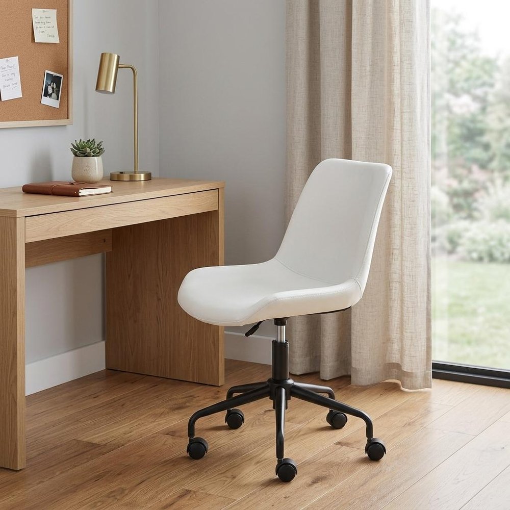 White and Black Adjustable Swivel Faux Leather Rolling Office Chair HomeRoots