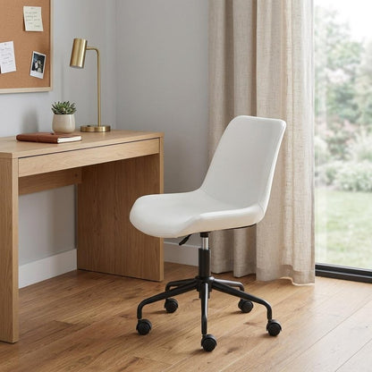 White and Black Adjustable Swivel Faux Leather Rolling Office Chair HomeRoots