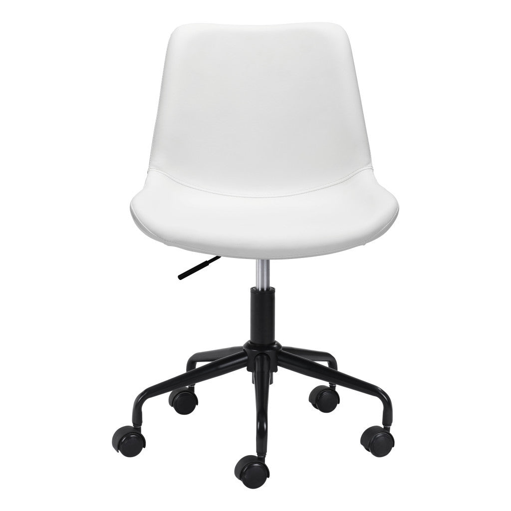 White and Black Adjustable Swivel Faux Leather Rolling Office Chair