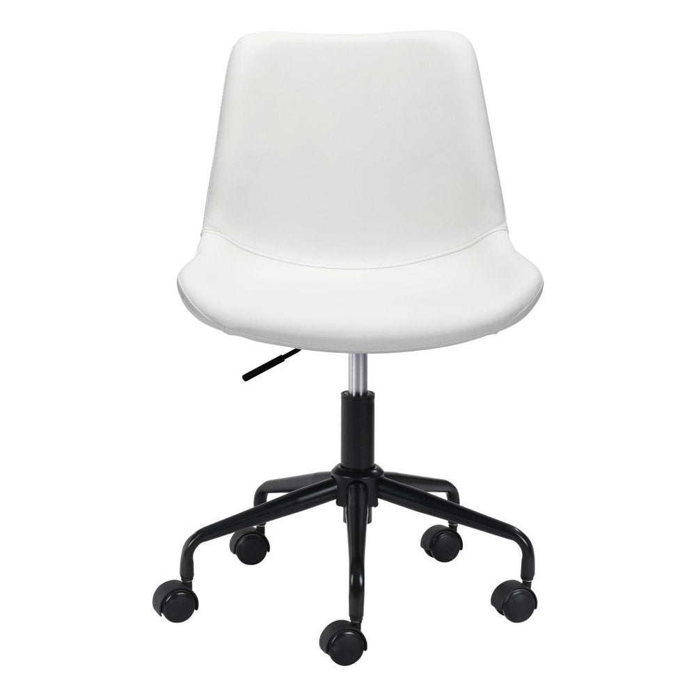 White and Black Adjustable Swivel Faux Leather Rolling Office Chair HomeRoots