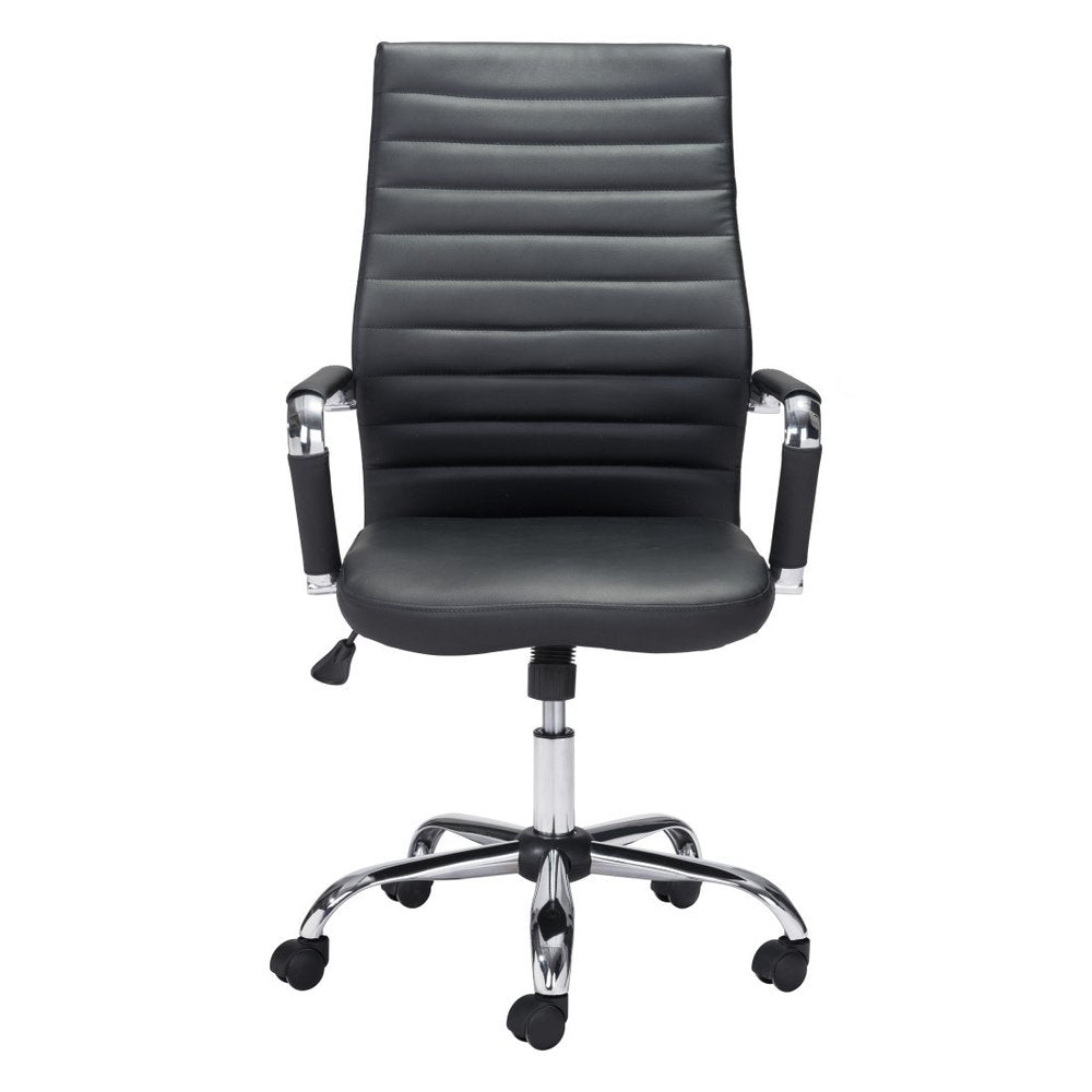 Silver and Black Adjustable Swivel Faux Leather Rolling Conference Office Chair HomeRoots
