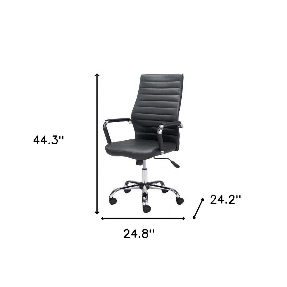 Silver and Black Adjustable Swivel Faux Leather Rolling Conference Office Chair HomeRoots