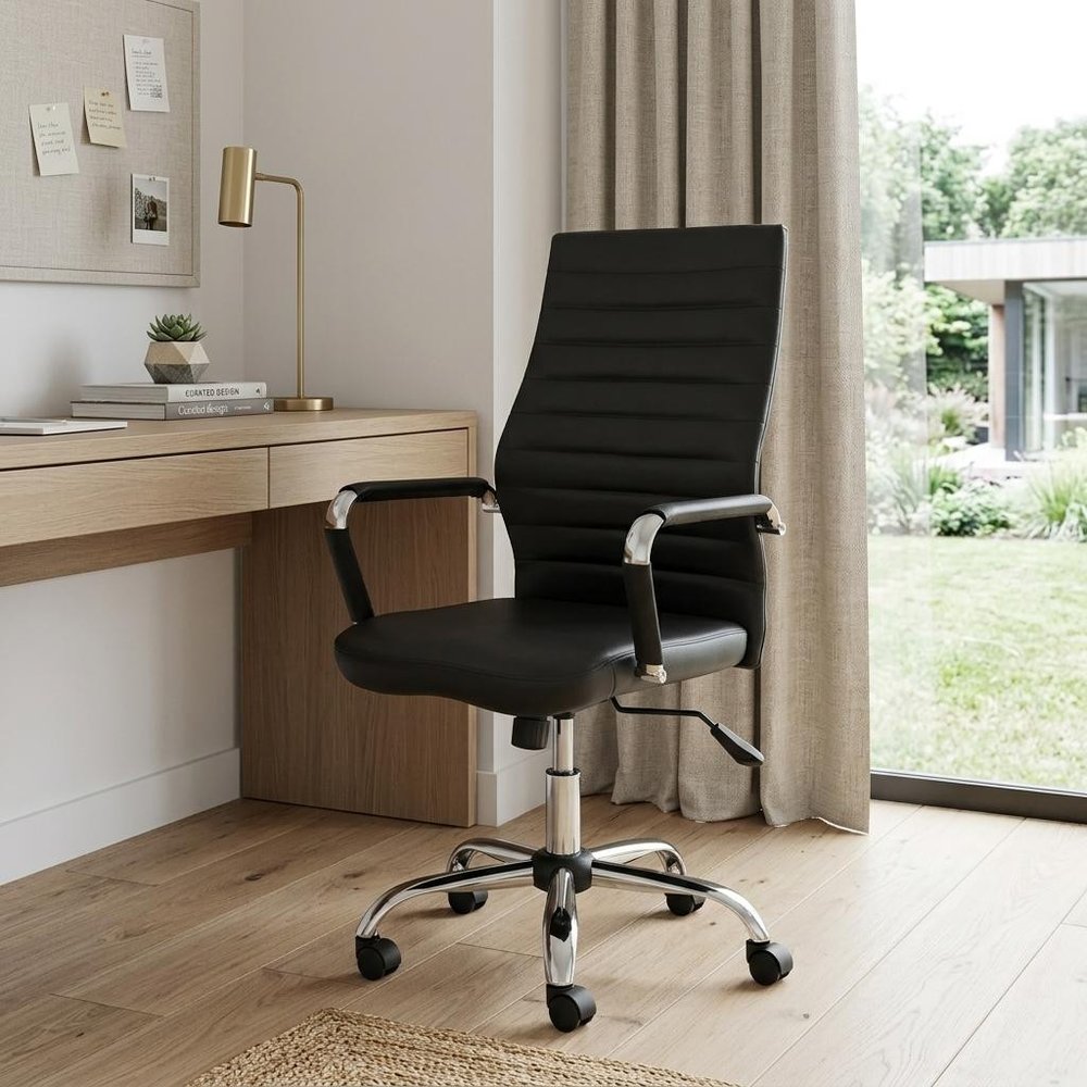 Silver and Black Adjustable Swivel Faux Leather Rolling Conference Office Chair HomeRoots