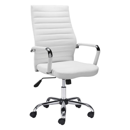 White and Silver Adjustable Swivel Faux Leather Rolling Conference Office Chair HomeRoots