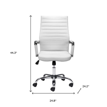 White and Silver Adjustable Swivel Faux Leather Rolling Conference Office Chair HomeRoots