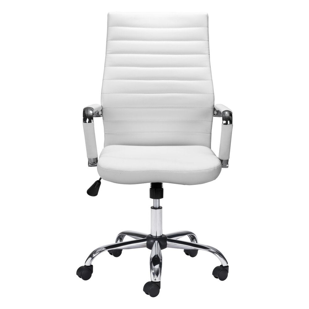White and Silver Adjustable Swivel Faux Leather Rolling Conference Office Chair — view 8