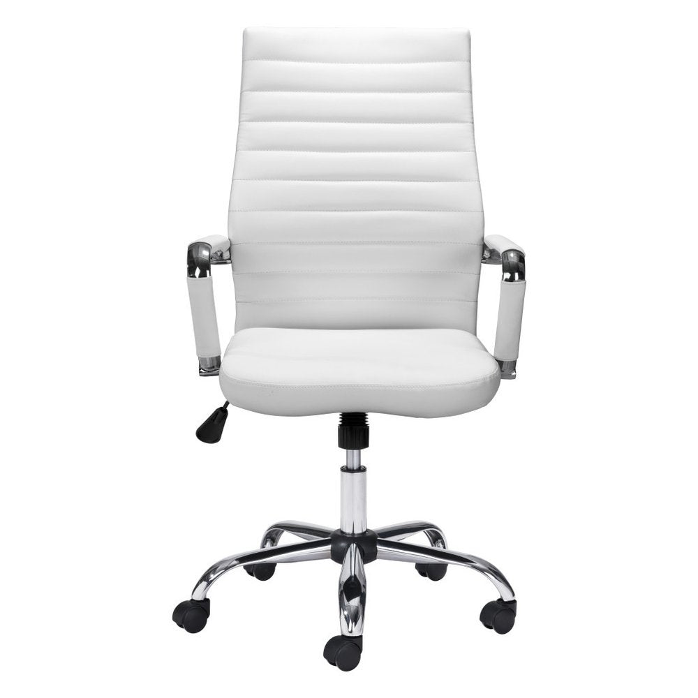 White and Silver Adjustable Swivel Faux Leather Rolling Conference Office Chair — view 2