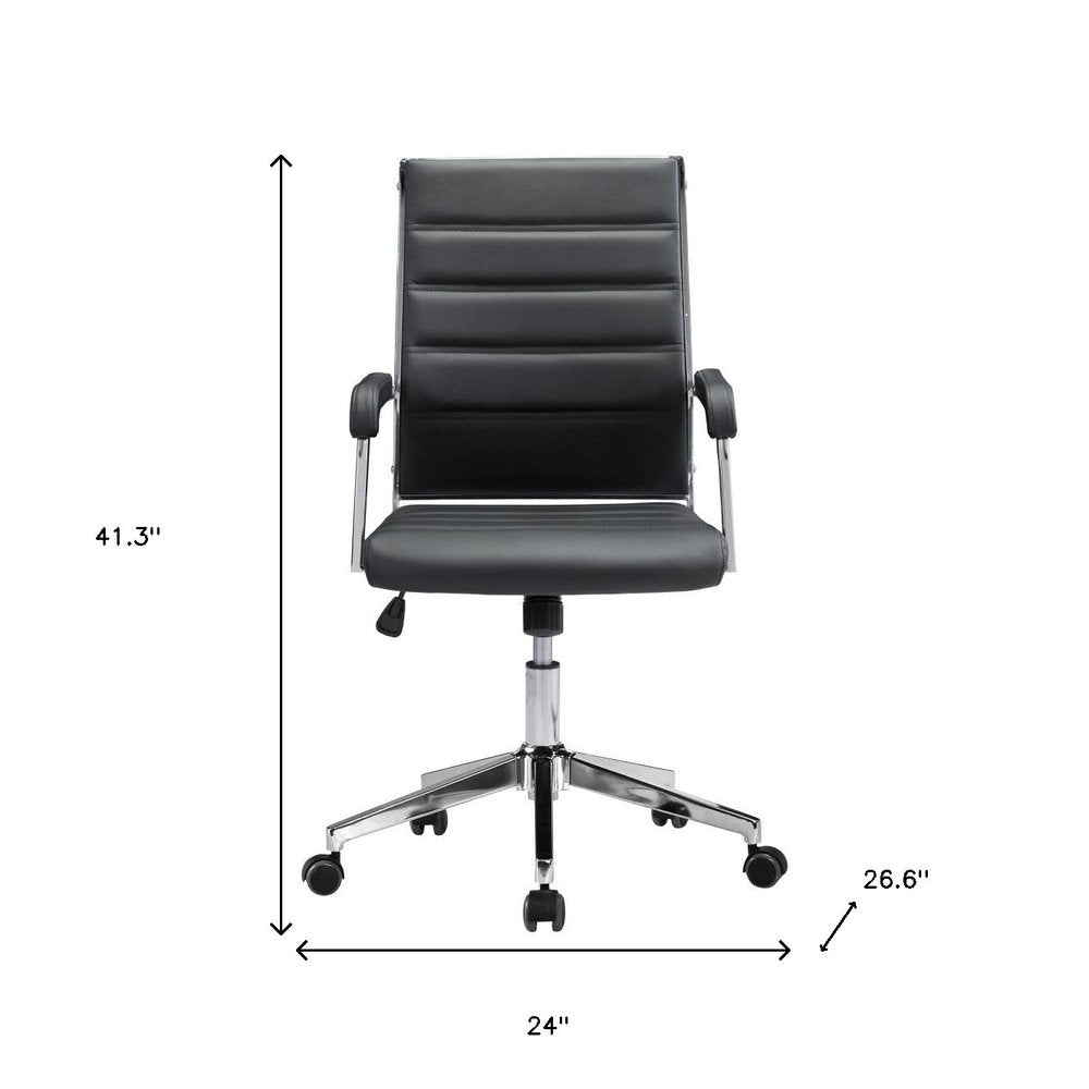 Silver and Black Adjustable Swivel Faux Leather Rolling Conference Office Chair HomeRoots