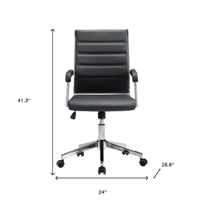 Silver and Black Adjustable Swivel Faux Leather Rolling Conference Office Chair HomeRoots