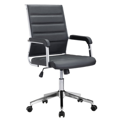 Silver and Black Adjustable Swivel Faux Leather Rolling Conference Office Chair HomeRoots