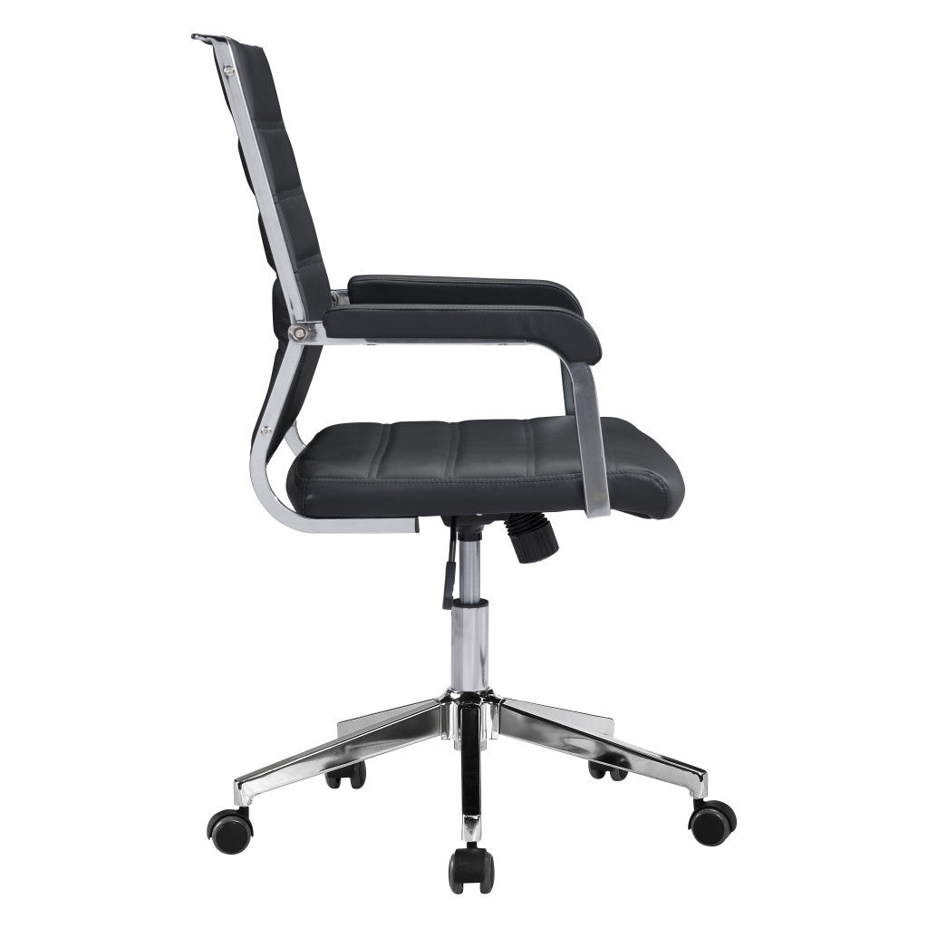 Black Faux Leather Tufted Seat Swivel Adjustable Task Chair Leather Back Steel Frame