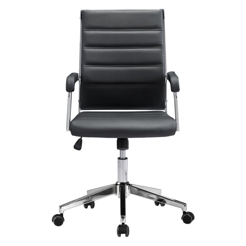 Silver and Black Adjustable Swivel Faux Leather Rolling Conference Office Chair HomeRoots