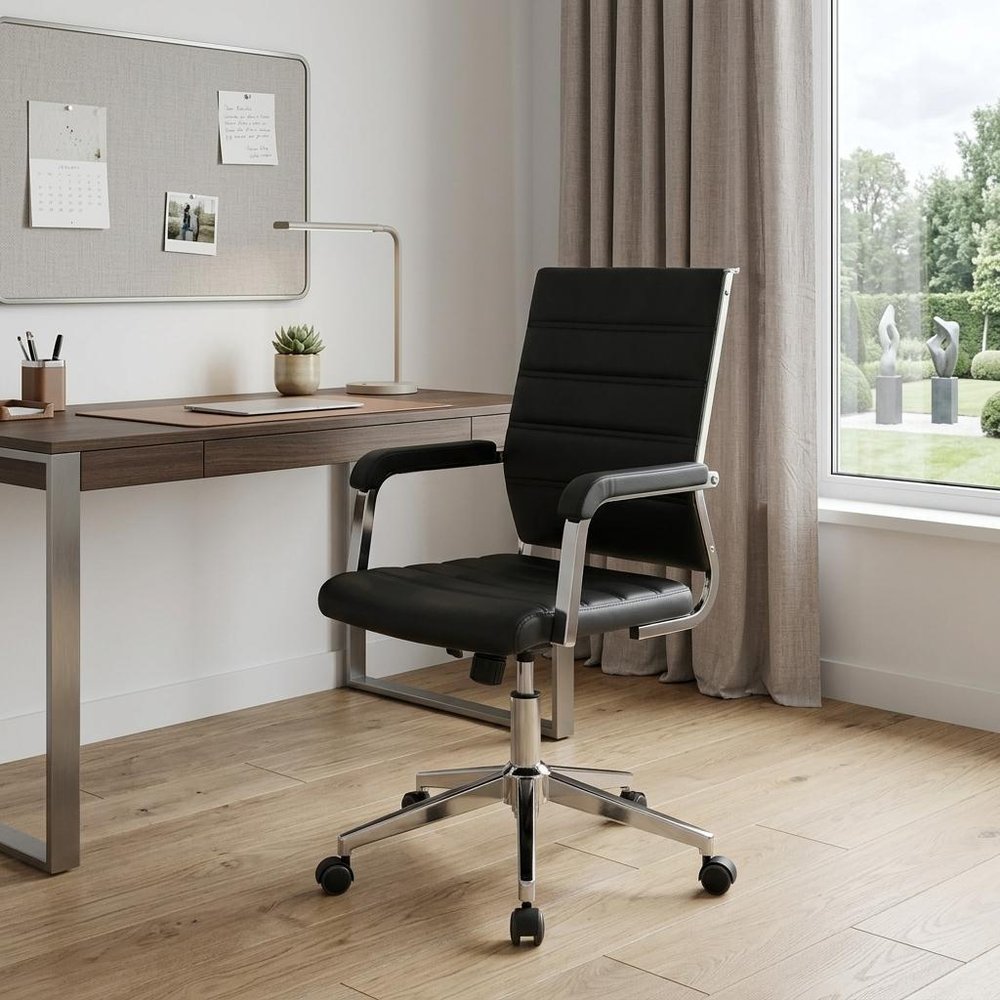 Silver and Black Adjustable Swivel Faux Leather Rolling Conference Office Chair HomeRoots