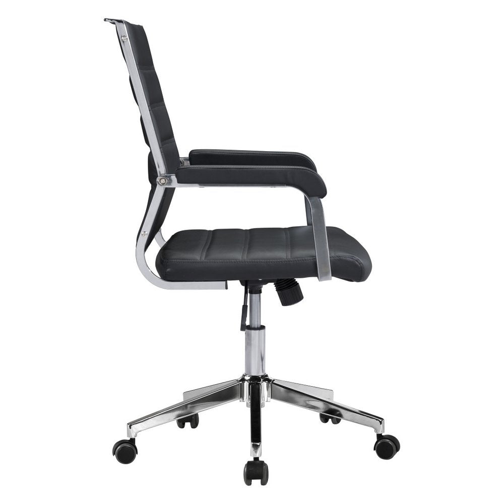 Silver and Black Adjustable Swivel Faux Leather Rolling Conference Office Chair HomeRoots