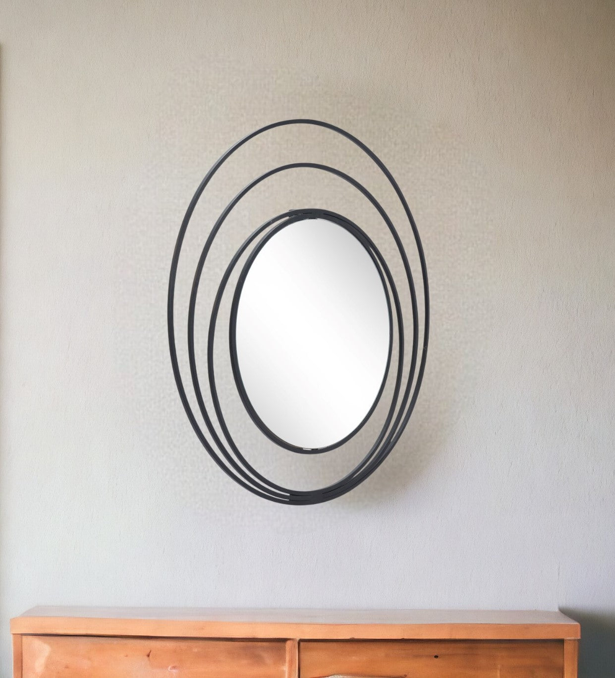 32" Black Oval Steel Framed Accent Mirror