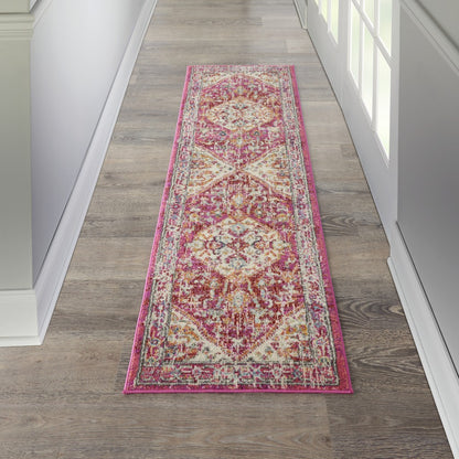 8' Pink And Ivory Power Loom Runner Rug