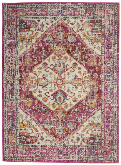 8' Pink And Ivory Power Loom Runner Rug