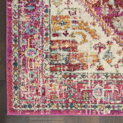 8' Pink And Ivory Power Loom Runner Rug