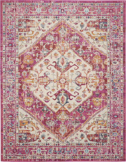 8' Pink And Ivory Power Loom Runner Rug