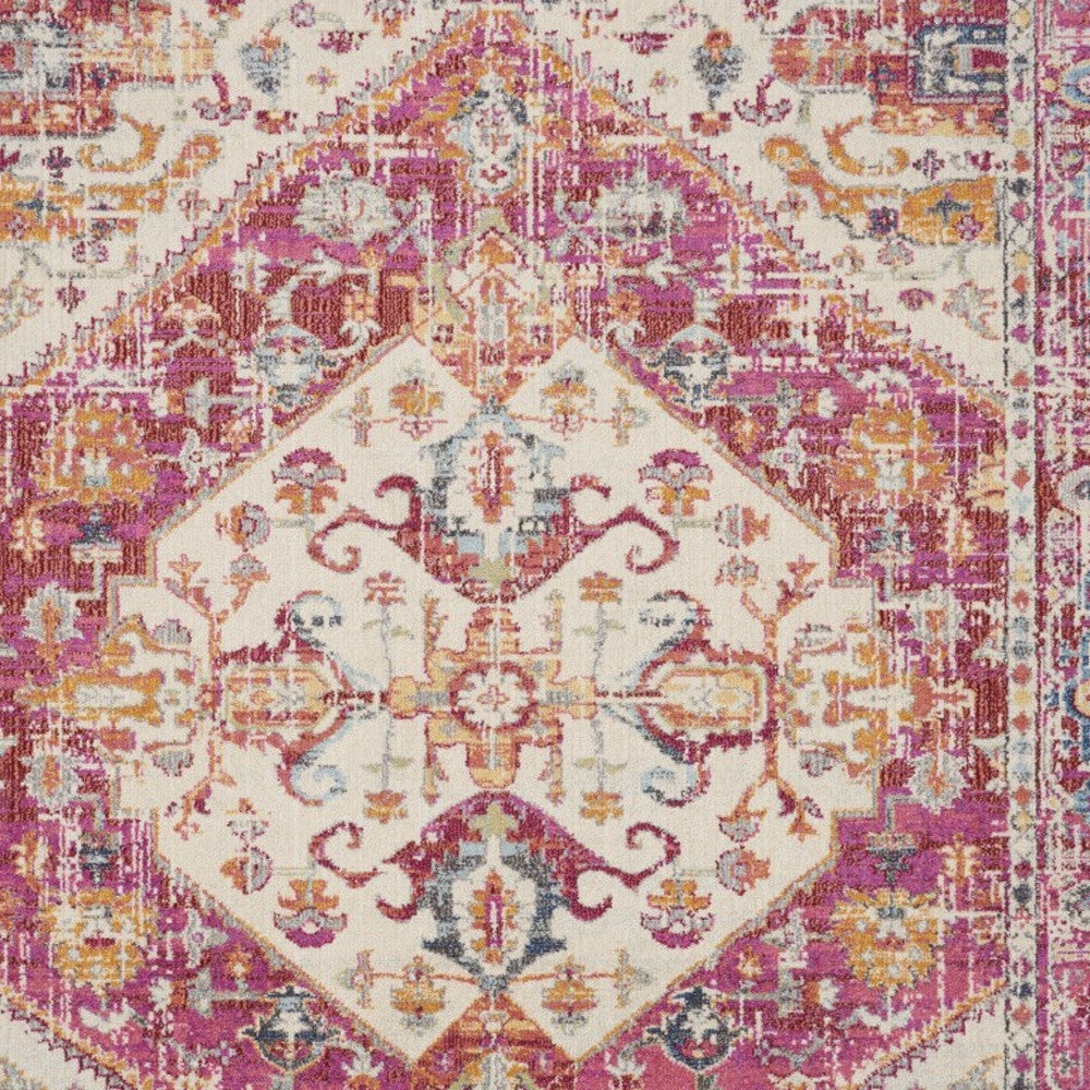 8' Pink And Ivory Power Loom Runner Rug