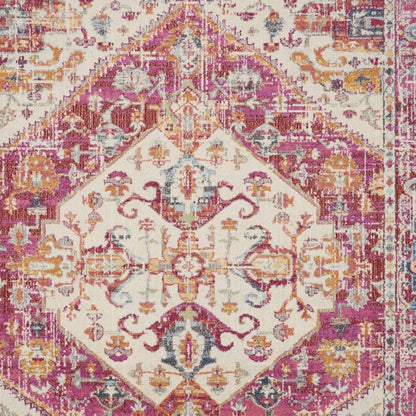 8' Pink And Ivory Power Loom Runner Rug