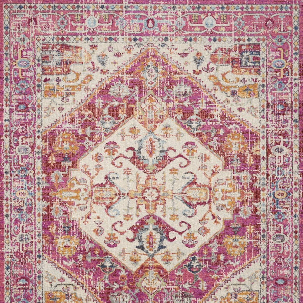 8' Pink And Ivory Power Loom Runner Rug