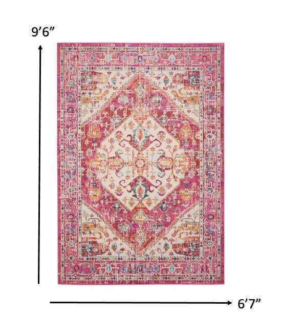 8' Pink And Ivory Power Loom Runner Rug