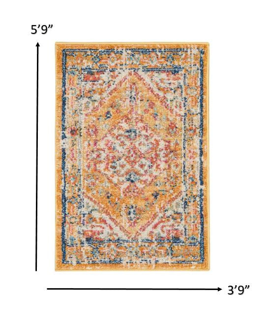 2' X 3' Yellow And Ivory Dhurrie Area Rug