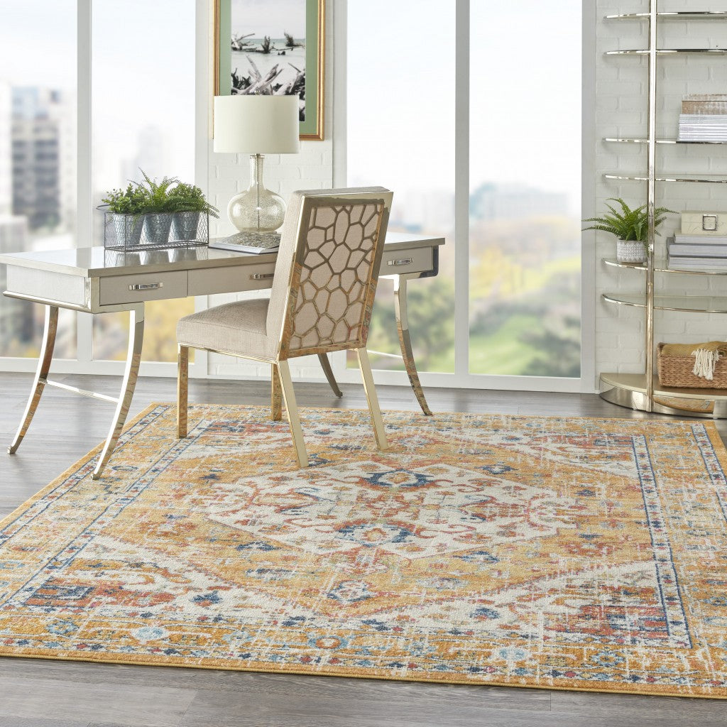 2' X 3' Yellow And Ivory Dhurrie Area Rug