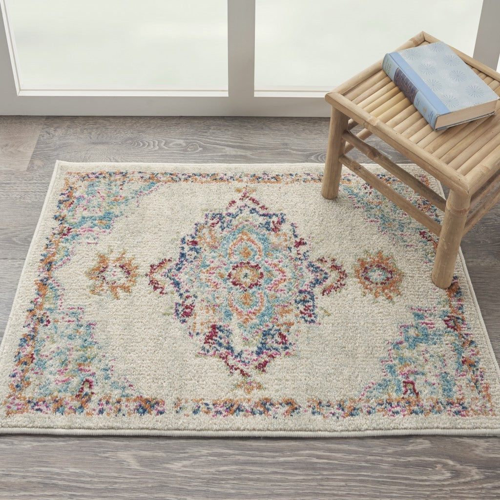 2' X 3' Gray And Ivory Power Loom Area Rug