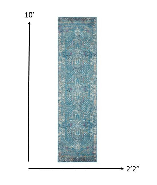 10' Blue Southwestern Power Loom Runner Rug - 26.0" (L) x 120.0" (W) x 0.28" (H)