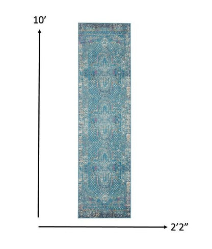 10' Blue Southwestern Power Loom Runner Rug - 26.0" (L) x 120.0" (W) x 0.28" (H)