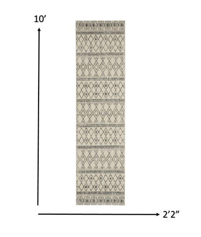 10' Gray Geometric Berber Power Loom Runner Rug - 32.0" (L) x 120.0" (W) x 0.8" (H)