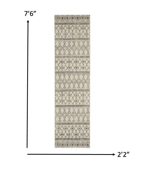 8' Gray Geometric Berber Power Loom Runner Rug - 26.0" (H) x 90.0" (W) x 1.0" (D)