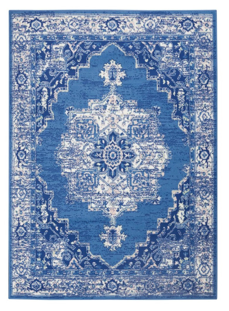 5' X 7' Navy Blue Floral Dhurrie Area Rug FurniFindUSA
