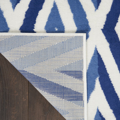 4' X 6' Blue And Ivory Geometric Dhurrie Area Rug