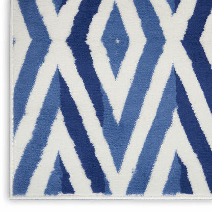 4' X 6' Blue And Ivory Geometric Dhurrie Area Rug