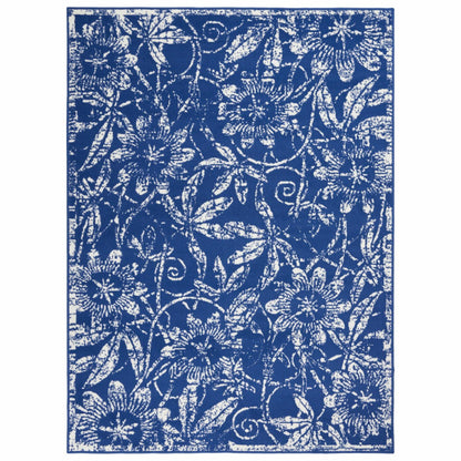 4' X 6' Navy Blue Floral Dhurrie Area Rug