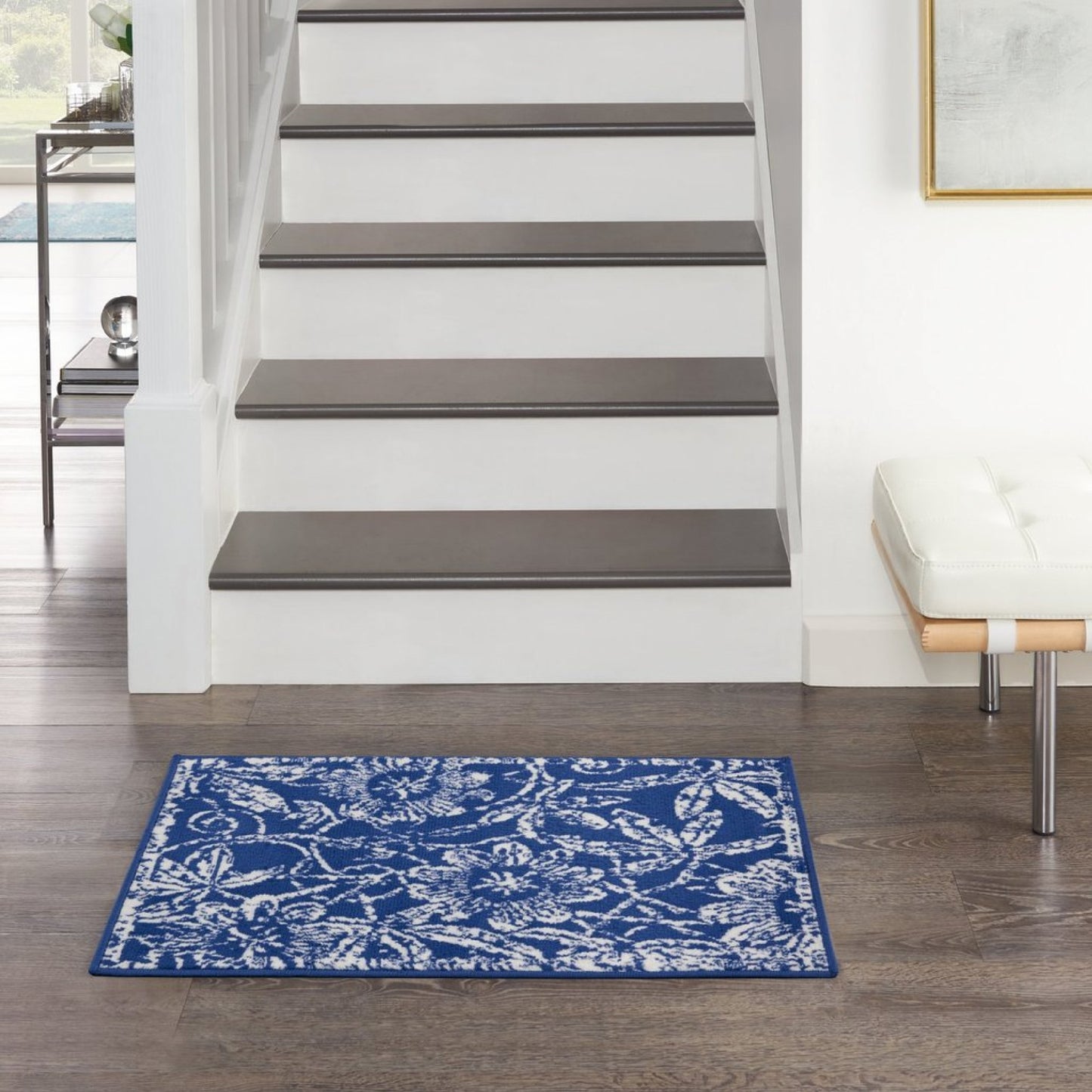 4' X 6' Navy Blue Floral Dhurrie Area Rug