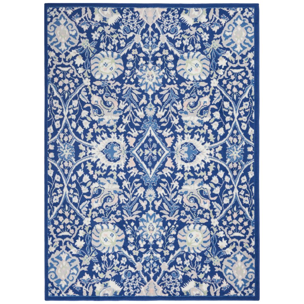 5' X 7' Navy Blue Floral Dhurrie Area Rug FurniFindUSA
