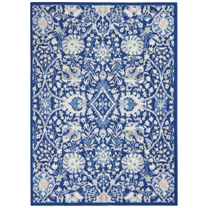 5' X 7' Navy Blue Floral Dhurrie Area Rug FurniFindUSA