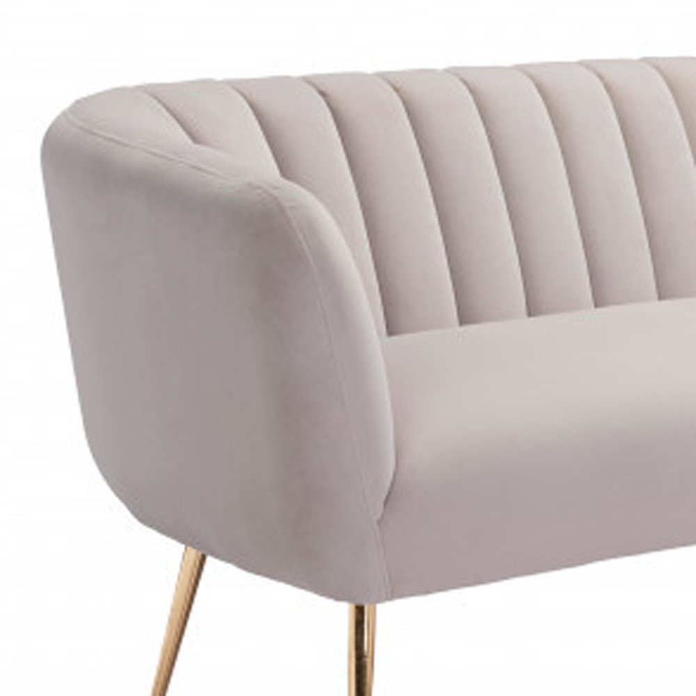 70" Beige Velvet Sofa With Gold Legs HomeRoots