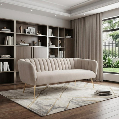 70" Beige Velvet Sofa With Gold Legs HomeRoots
