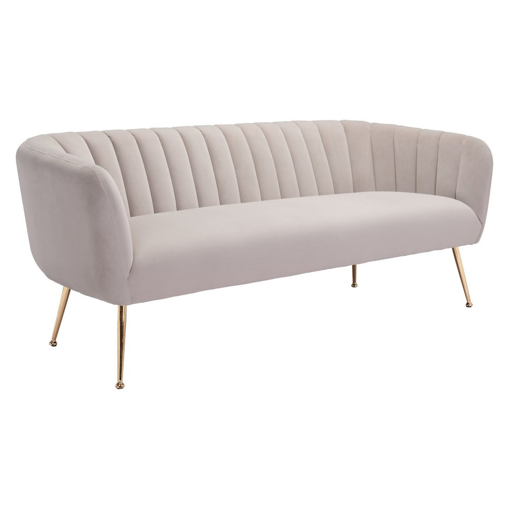 70" Beige Velvet Sofa With Gold Legs HomeRoots